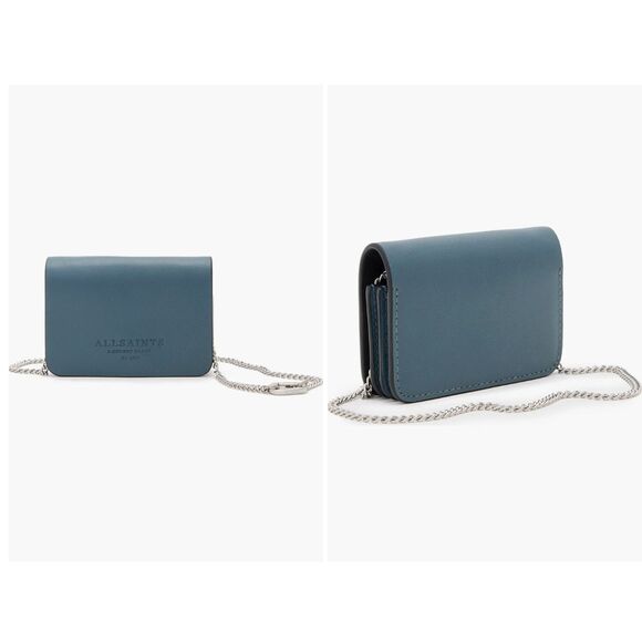 ALLSAINTS The Honore Leather Cardholder Crossbody In Steel Blue - Picture 1 of 8